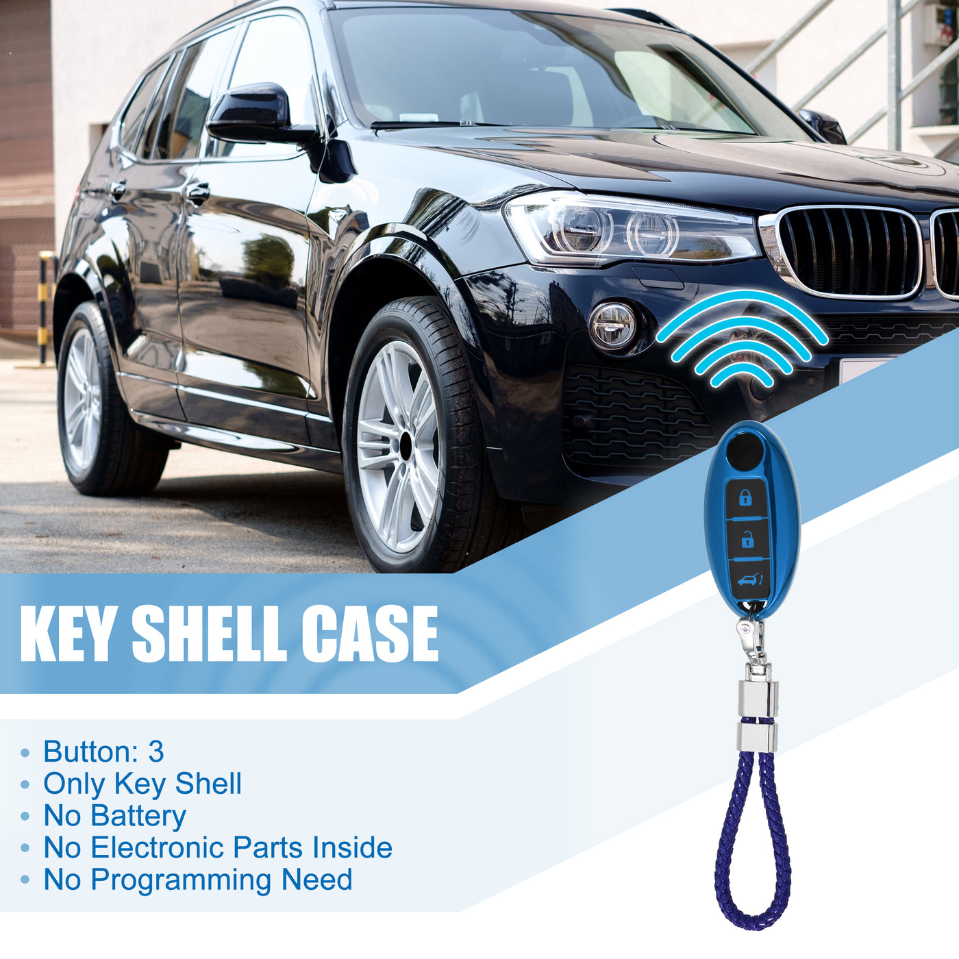 X AUTOHAUX TPU 3 Button Car Key Fob Case Cover for Nissan Qashqai Juke X-Trail Micra Murano with Key Rings Kit Keyless Remote Key Protector Blue Black