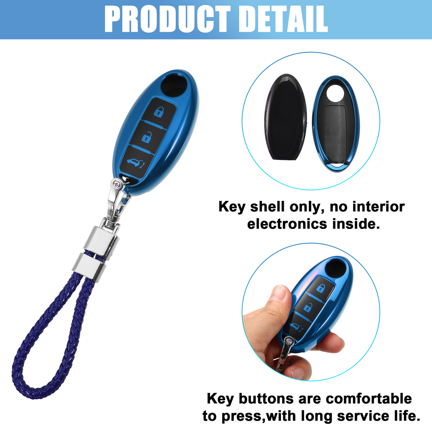 X AUTOHAUX TPU 3 Button Car Key Fob Case Cover for Nissan Qashqai Juke X-Trail Micra Murano with Key Rings Kit Keyless Remote Key Protector Blue Black