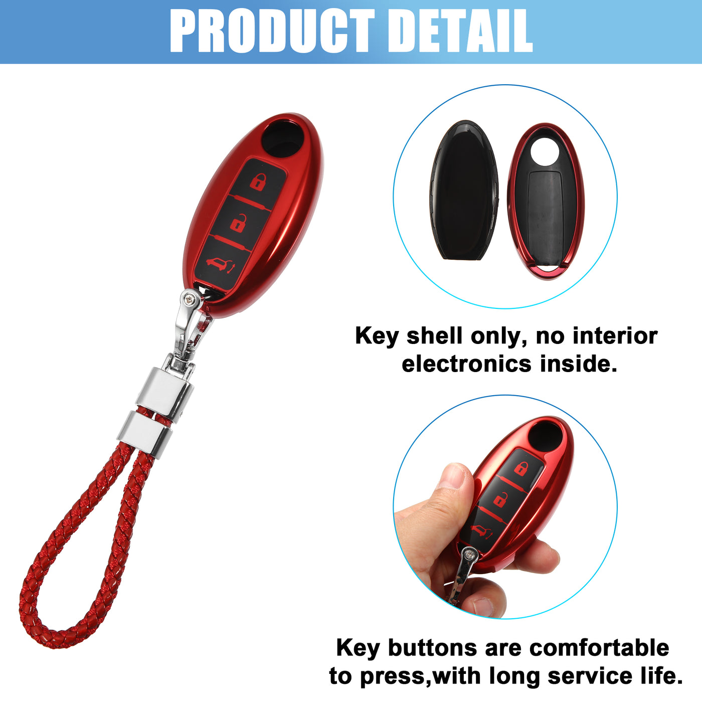 X AUTOHAUX TPU 3 Button Car Key Fob Case Cover for Nissan Qashqai Juke X-Trail Micra Murano with Key Rings Kit Keyless Remote Key Protector Red Black