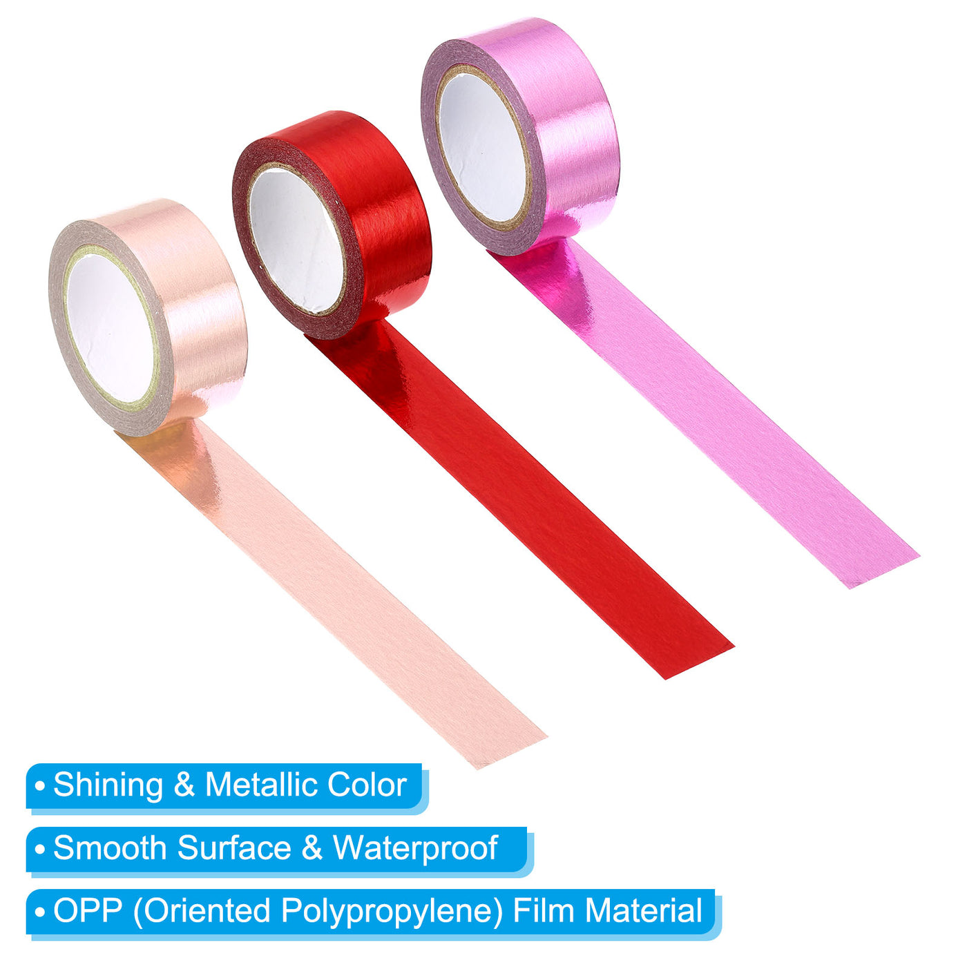 Harfington Metallic Washi Tape 15mmx5m, 3 Pack Art Tapes Self-Adhesive Pink, Red, Pink Gold