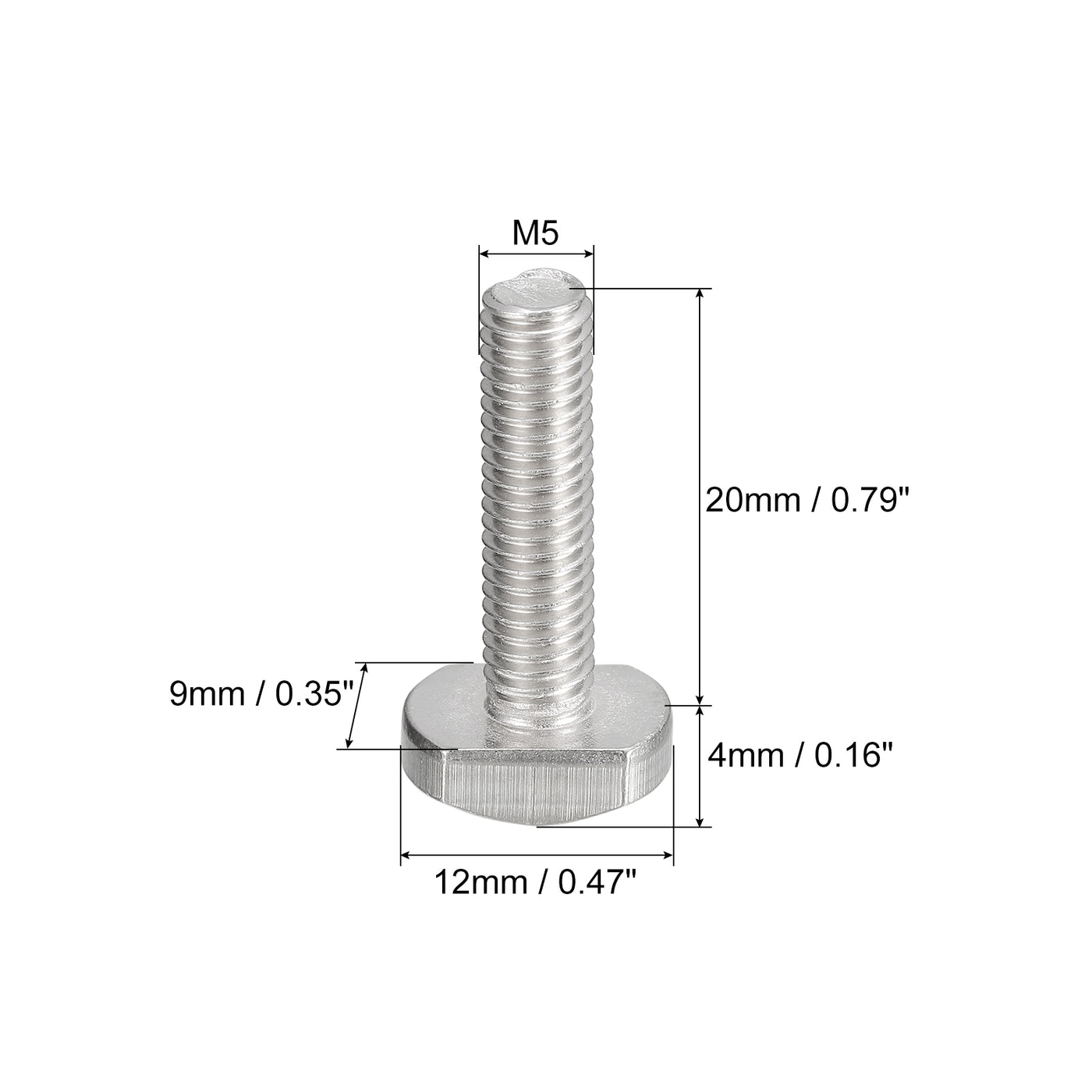 uxcell Uxcell T-Slot Bolts, 20pcs M5x20mm Drop-in Stud Sliding Bolts 304 Stainless Steel