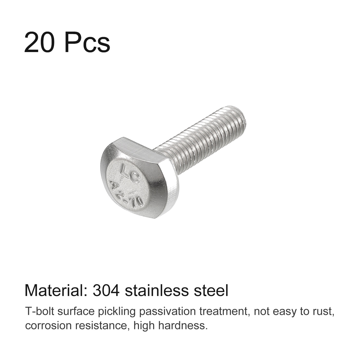 uxcell Uxcell T-Slot Bolts, 20pcs M5x20mm Drop-in Stud Sliding Bolts 304 Stainless Steel