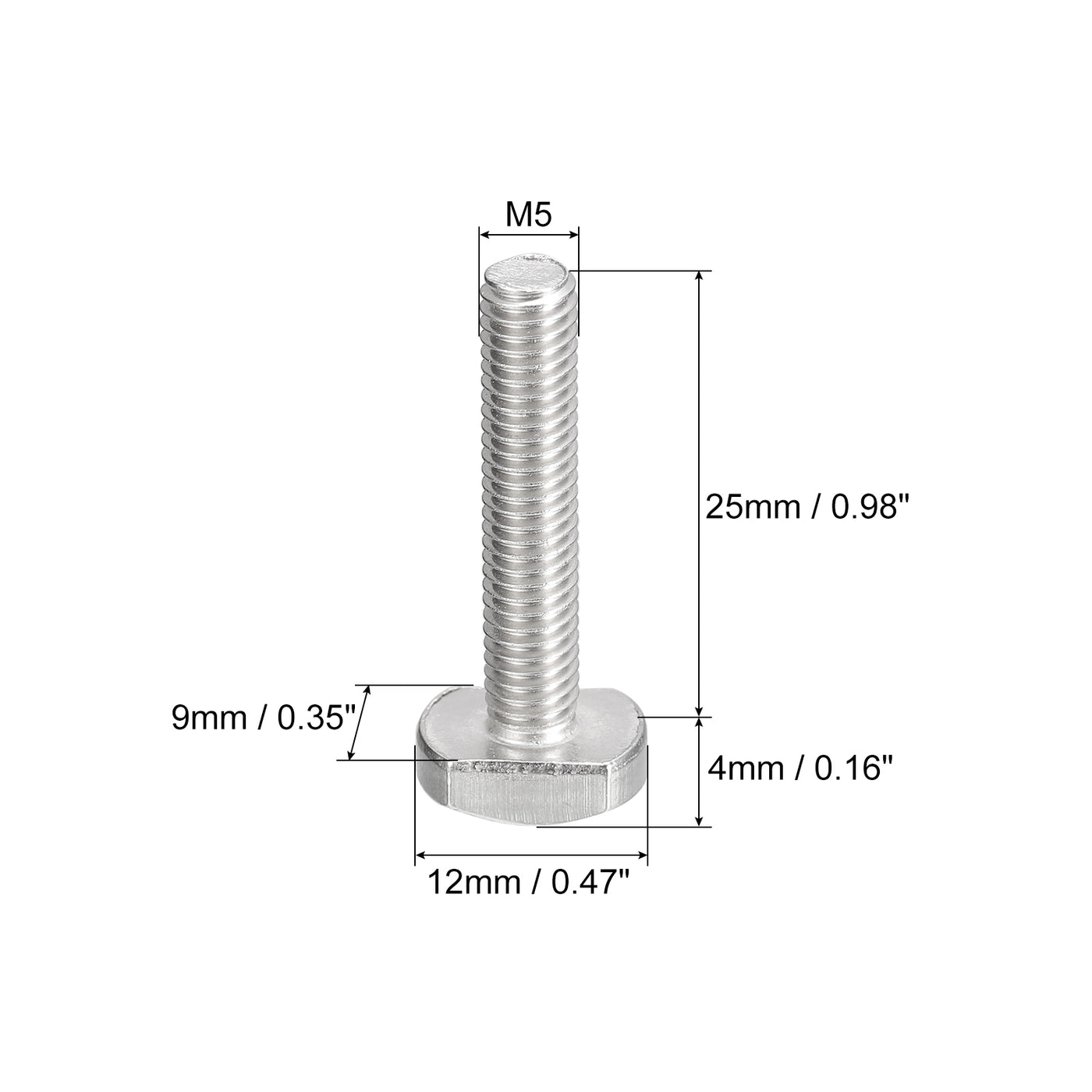 uxcell Uxcell T-Slot Bolts, 10pcs M5x25mm Drop-in Stud Sliding Bolts 304 Stainless Steel