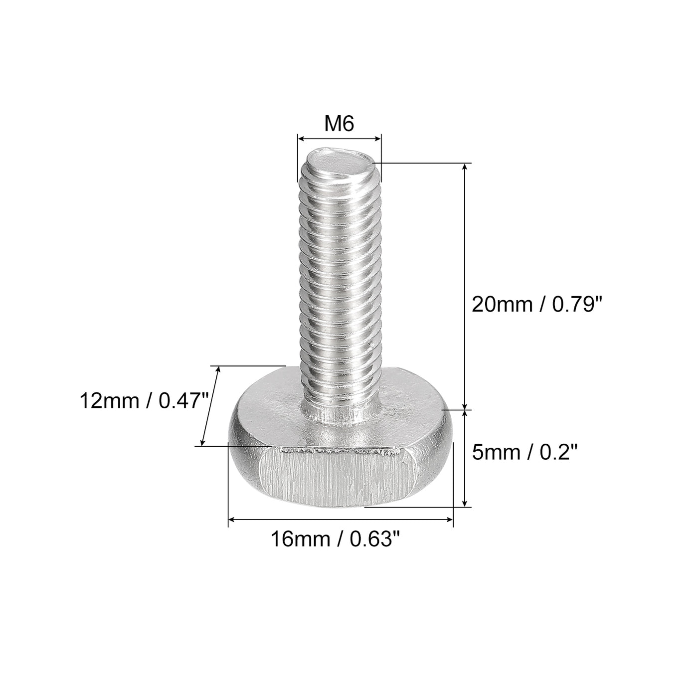 uxcell Uxcell T-Slot Bolts, 20pcs M6x20mm Drop-in Stud Sliding Bolts 304 Stainless Steel