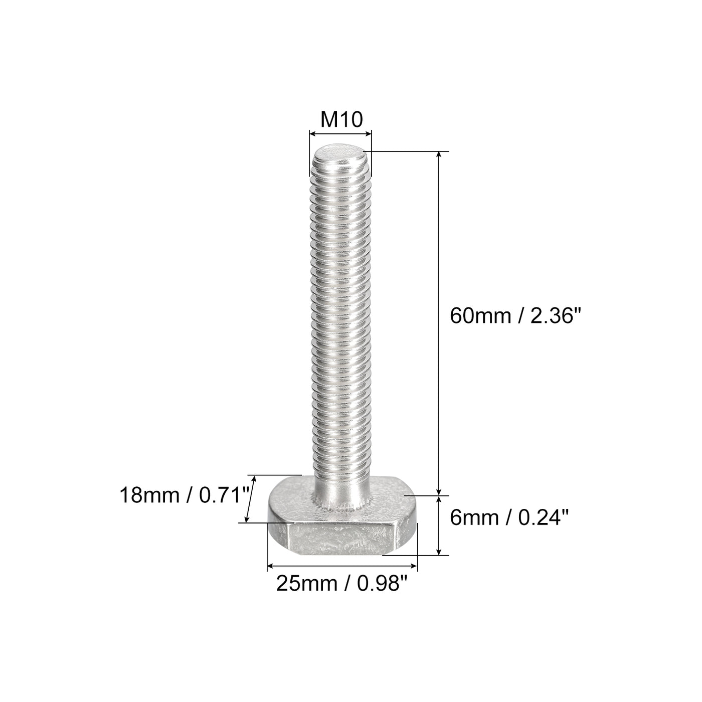 uxcell Uxcell T-Slot Bolts, 1pcs M10x60mm Drop-in Stud Sliding Bolts 304 Stainless Steel