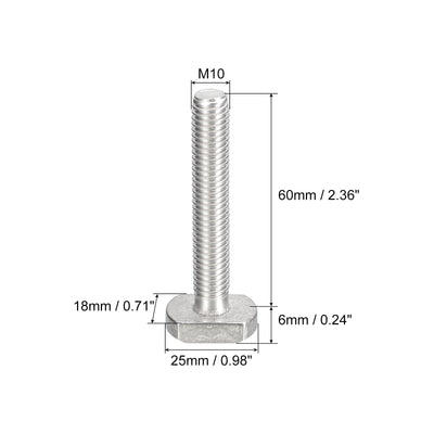 Harfington Uxcell T-Slot Bolts, 1pcs M10x60mm Drop-in Stud Sliding Bolts 304 Stainless Steel