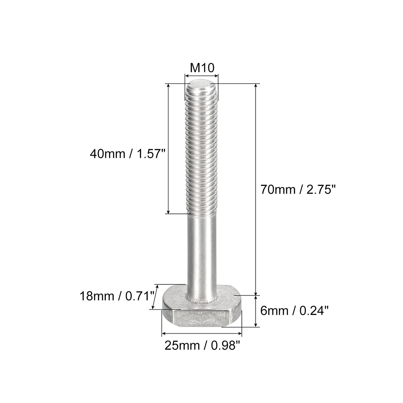 uxcell Uxcell T-Slot Bolts, 1pcs M10x70mm Drop-in Stud Sliding Bolts 304 Stainless Steel