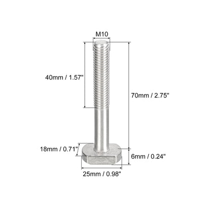 Harfington Uxcell T-Slot Bolts, 1pcs M10x70mm Drop-in Stud Sliding Bolts 304 Stainless Steel