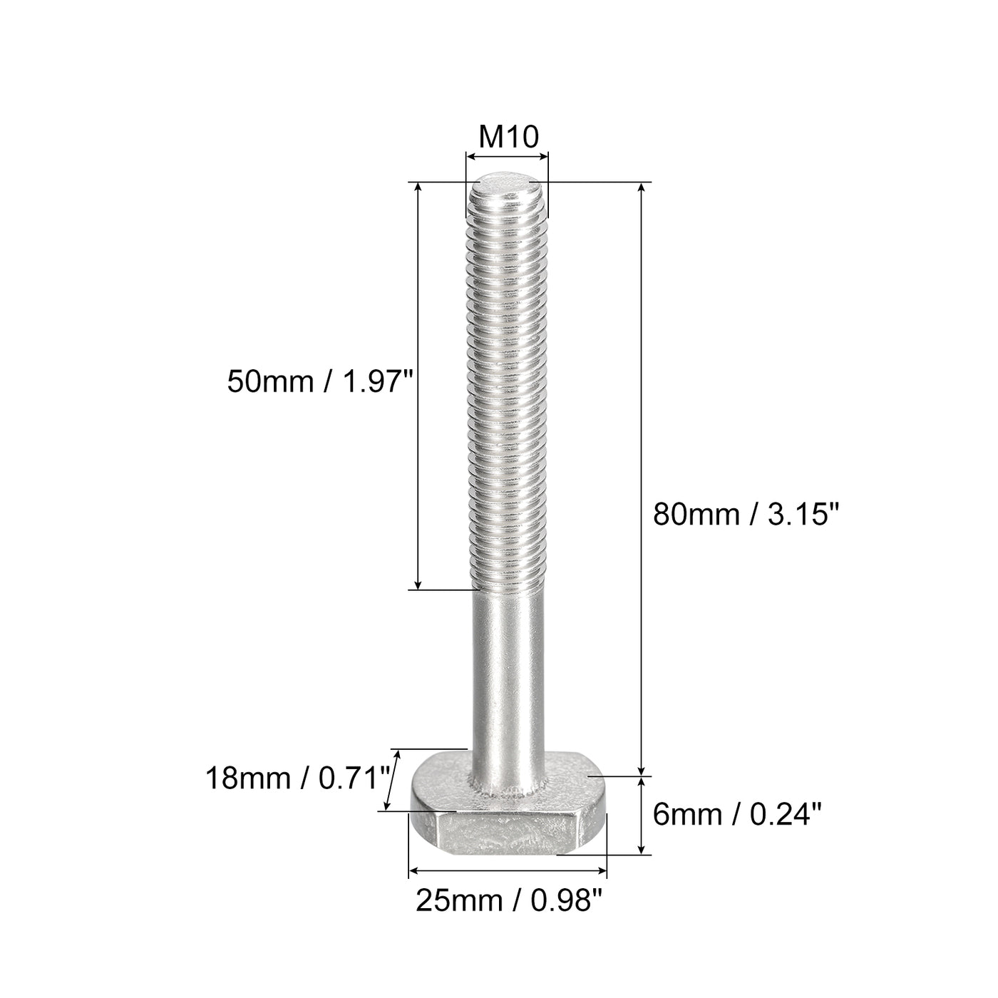 uxcell Uxcell T-Slot Bolts, 1pcs M10x80mm Drop-in Stud Sliding Bolts 304 Stainless Steel