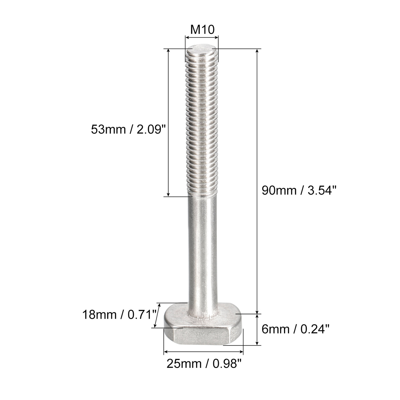 uxcell Uxcell T-Slot Bolts, 1pcs M10x90mm Drop-in Stud Sliding Bolts 304 Stainless Steel