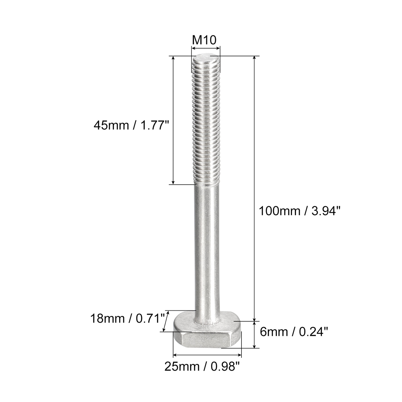 uxcell Uxcell T-Slot Bolts, 1pcs M10x100mm Drop-in Stud Sliding Bolts 304 Stainless Steel