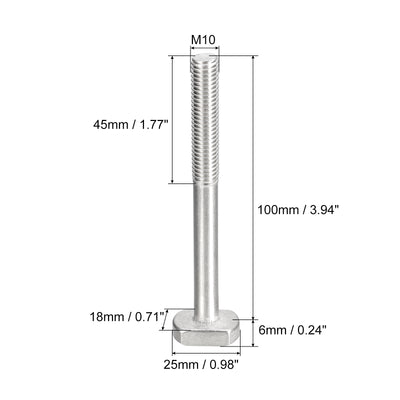 Harfington Uxcell T-Slot Bolts, 1pcs M10x100mm Drop-in Stud Sliding Bolts 304 Stainless Steel