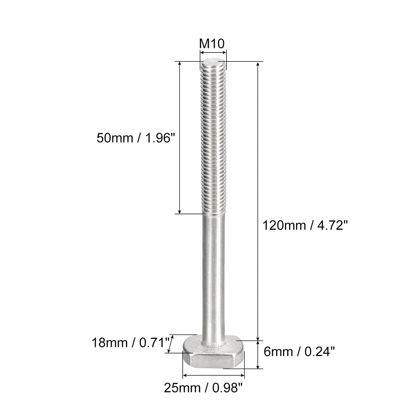 uxcell Uxcell T-Slot Bolts, 2pcs M10x120mm Drop-in Stud Sliding Bolts 304 Stainless Steel