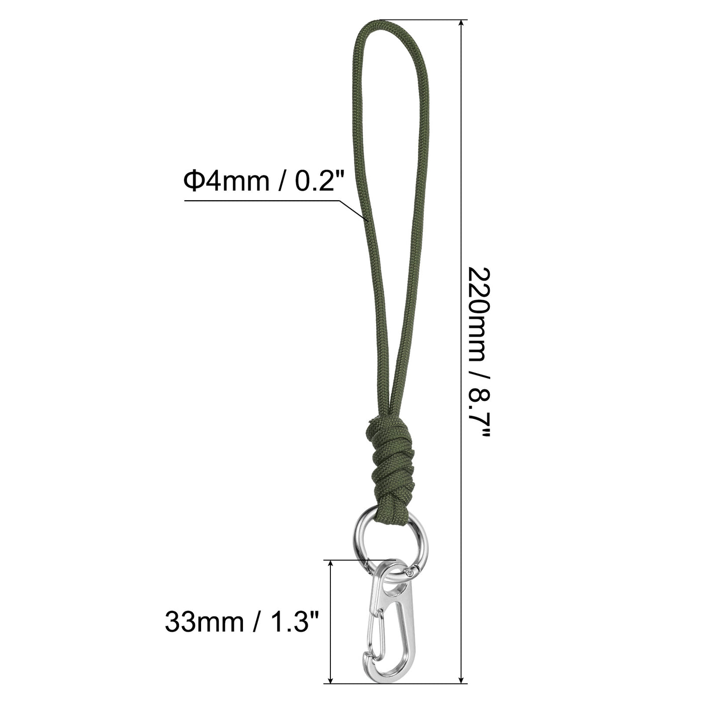Harfington 8.7 Inch Paracord Lanyard Neck Keychain with Snap Hooks, Braided Lanyard Necklace Strap for Keys Whistles ID Badges, Army Green