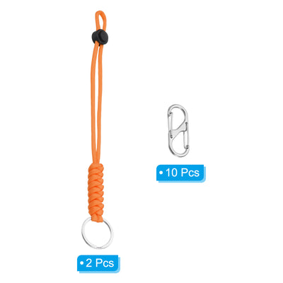 Harfington 10 Inch Paracord Key Chains with Clasps, 2 Pack Braided Lanyard Metal Ring Hook Adjustable Cord for Keys Outdoor Camping Hiking, Orange