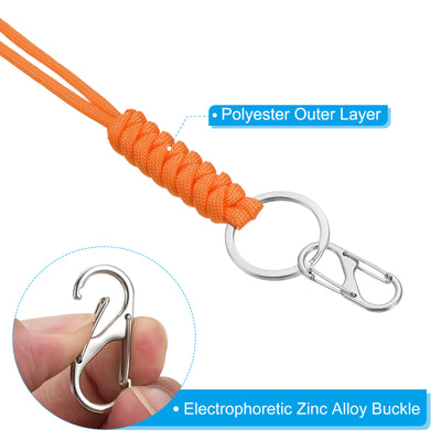 Harfington 10 Inch Paracord Key Chains with Clasps, 2 Pack Braided Lanyard Metal Ring Hook Adjustable Cord for Keys Outdoor Camping Hiking, Orange