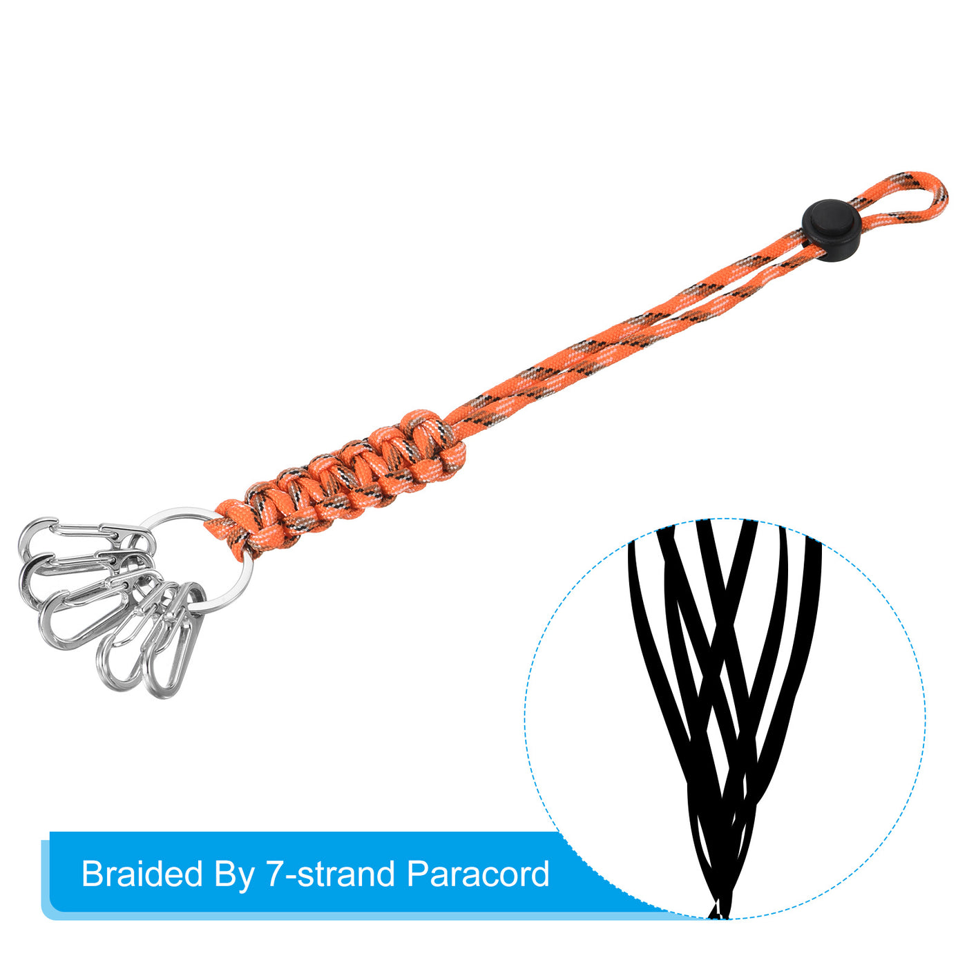 Harfington 11 Inch Paracord KeyChain with Clasps, Braided Lanyard Adjustable Length for Keys Outdoor Camping Hiking, Camo Orange