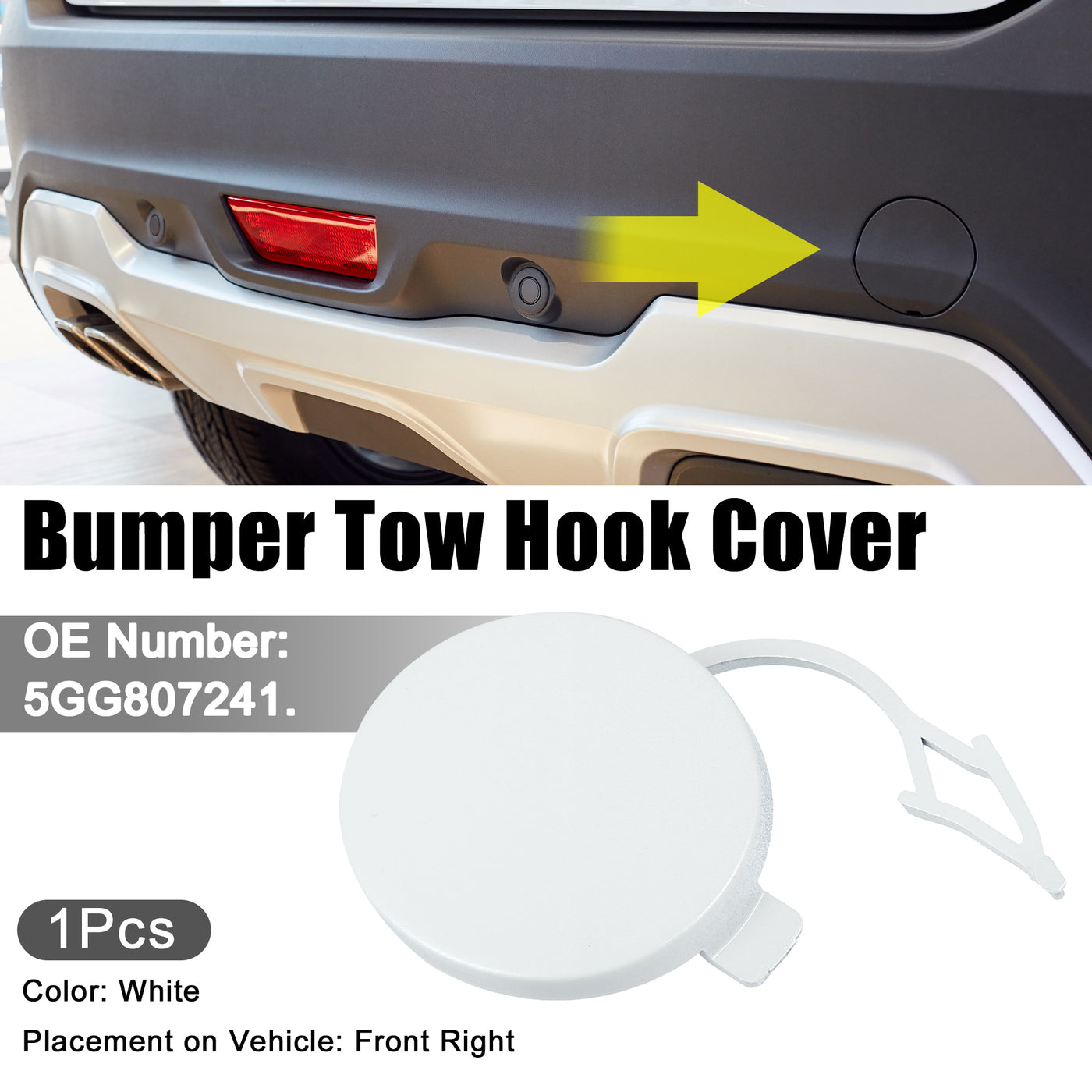 ACROPIX Front Right Bumper Tow Hook Cover Towing Eye Cap Fit for VW Golf VII MK7 5GG807241 - Pack of 1 White