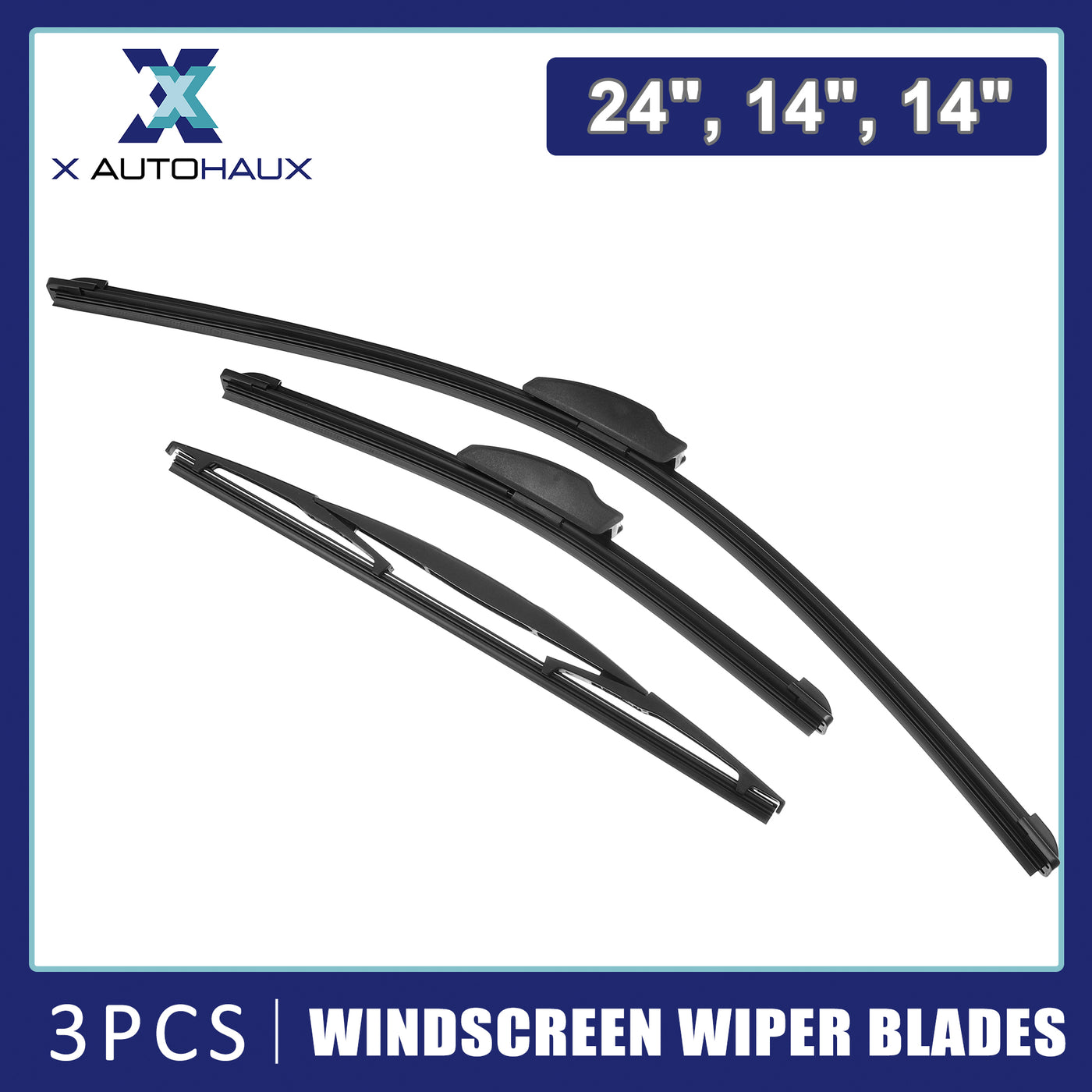 X AUTOHAUX 3 Pcs Front Rear Windscreen Wiper Blades Set for Mazda 2 DE 2007 2008 2009 2010 2011 2012 2013 2014