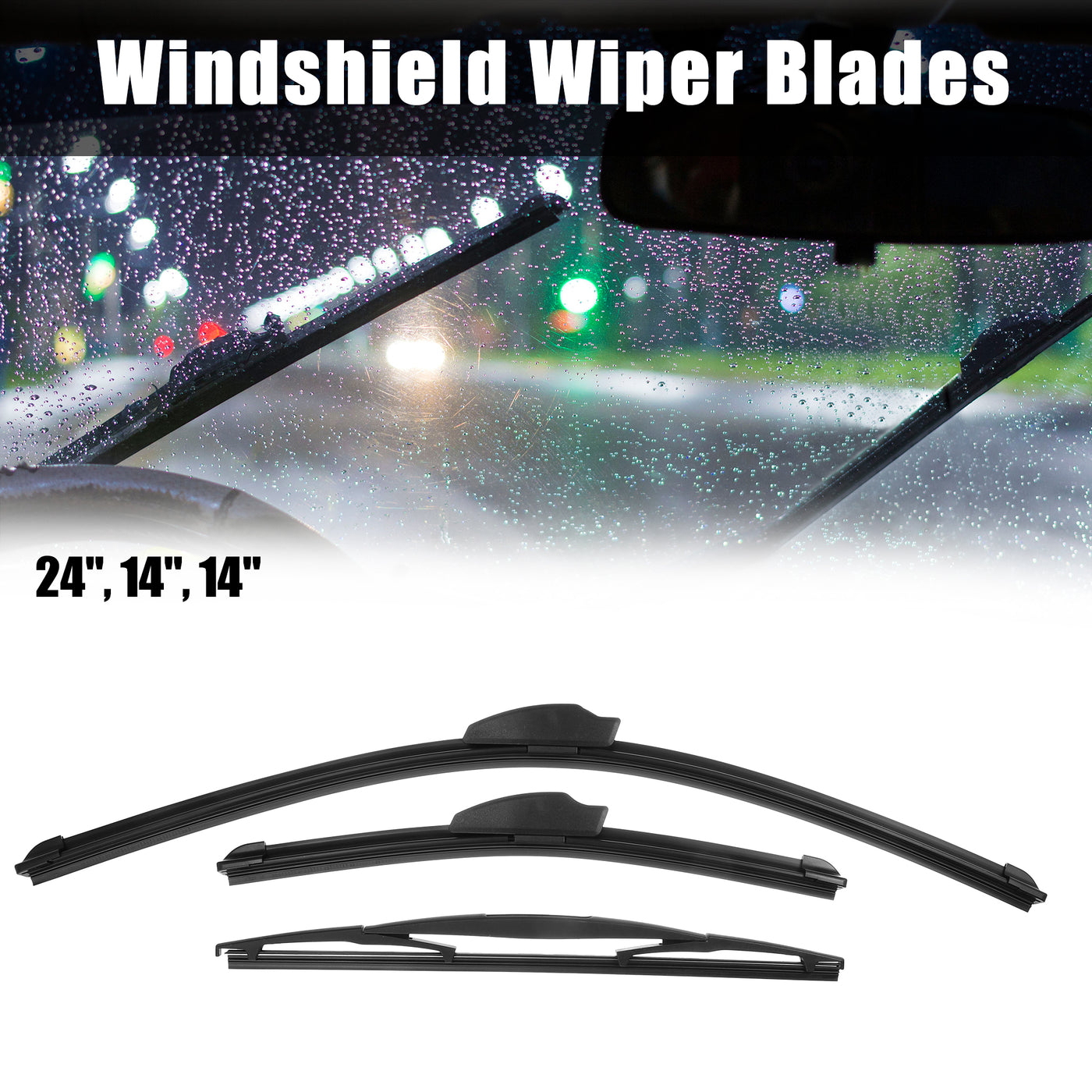 X AUTOHAUX 3 Pcs Front Rear Windscreen Wiper Blades Set for Mazda 2 DE 2007 2008 2009 2010 2011 2012 2013 2014