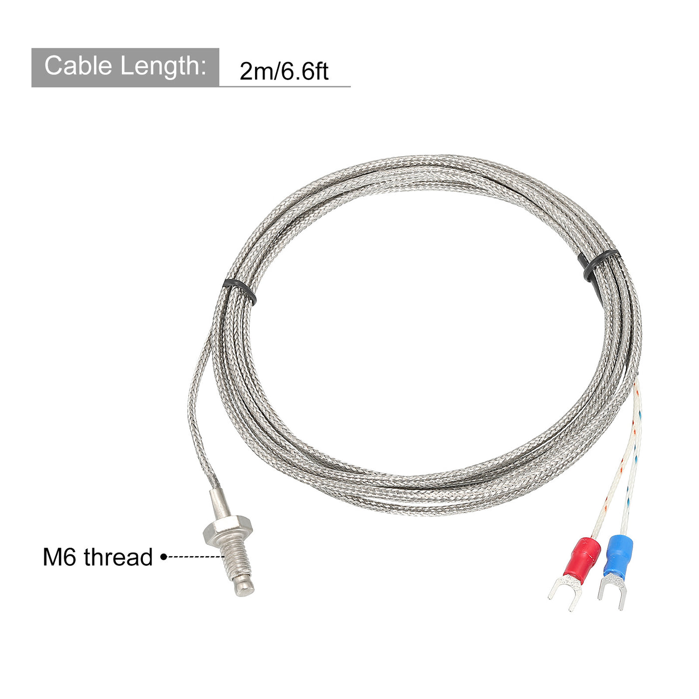 Harfington K Type Temperature Sensor 5pcs M6 Screw Temperature Probes Thermocouple 6.6ft 0 to 800°C(32 to 1472°F)