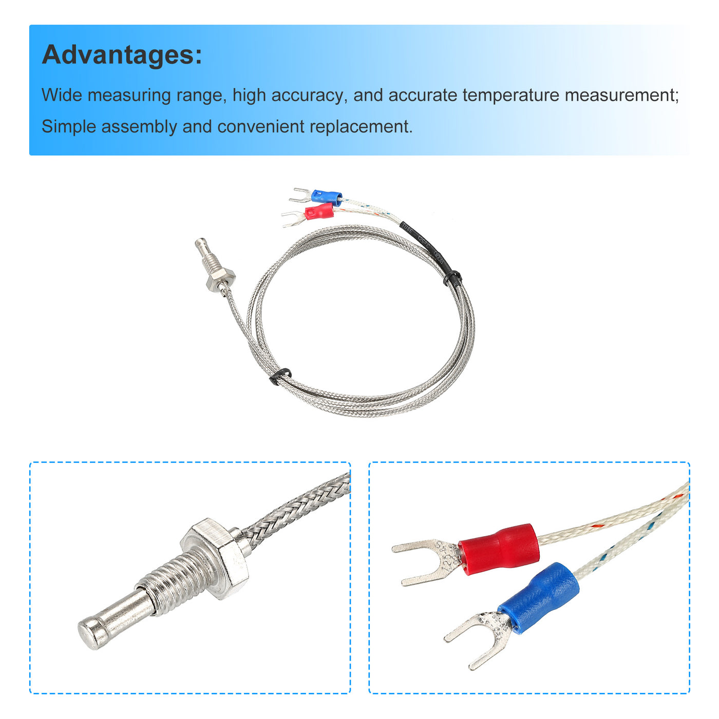 Harfington K Type Temperature Sensor 5pcs M6 Screw Temperature Probes Thermocouple 6.6ft 0 to 800°C(32 to 1472°F)