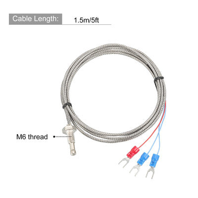 Harfington K Typ Temperaturfühler M6 Schraube Temperaturfühler Thermoelemente 5ft -50 bis 200°C(-58 bis 392°F)