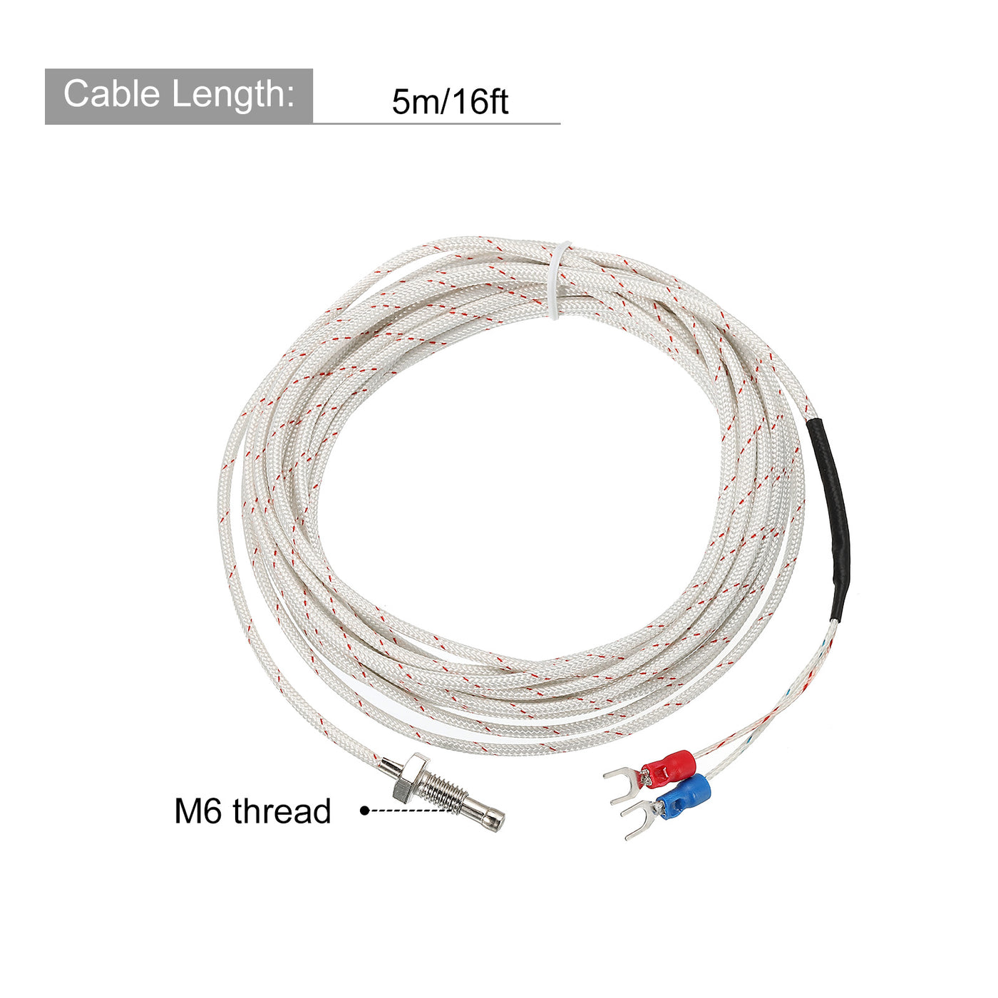 Harfington K Type Temperature Sensor M6 Screw Temperature Probes Thermocouple 16ft 0 to 800°C(32 to 1472°F)