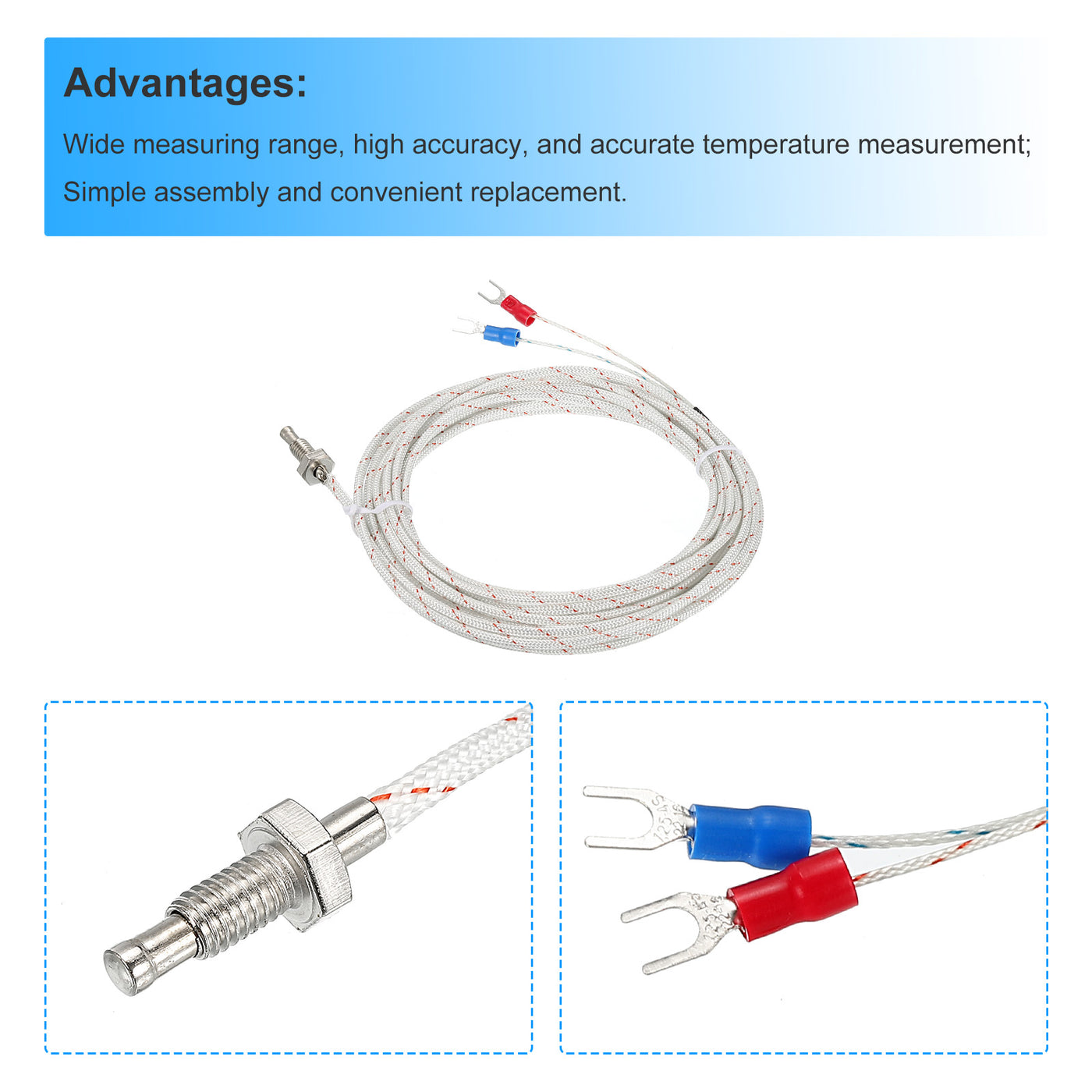 Harfington K Type Temperature Sensor M6 Screw Temperature Probes Thermocouple 16ft 0 to 800°C(32 to 1472°F)