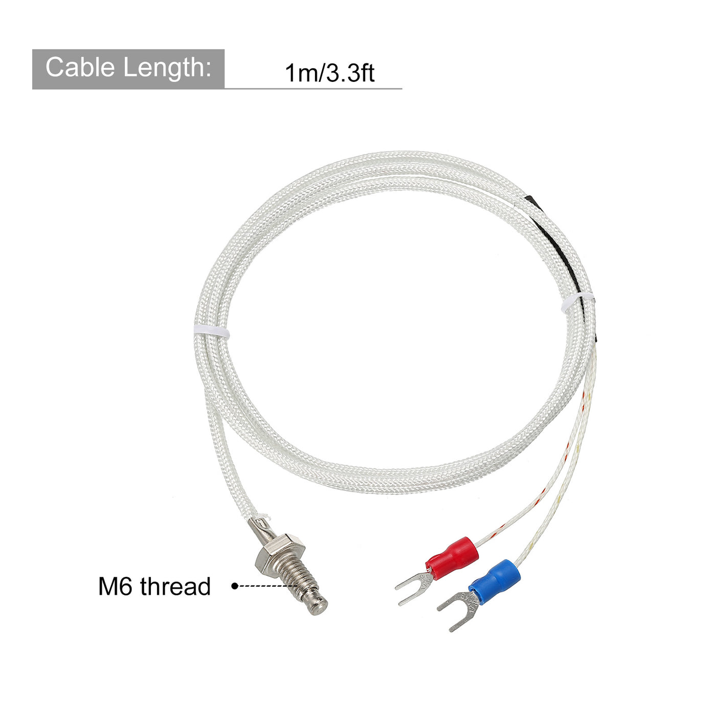 Harfington Temperature Sensor 2pcs M6 Screw Temperature Probes Thermocouple E Type 3.3ft Insulated Wire 0 to 400°C(32 to 752°F)