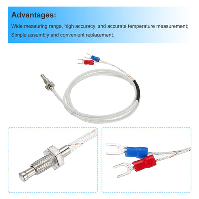 Harfington Temperature Sensor 2pcs M6 Screw Temperature Probes Thermocouple E Type 3.3ft Insulated Wire 0 to 400°C(32 to 752°F)