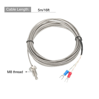 Harfington K Type Temperature Sensor M8 Screw Temperature Probes Thermocouple 16ft 0 to 800°C(32 to 1472°F)