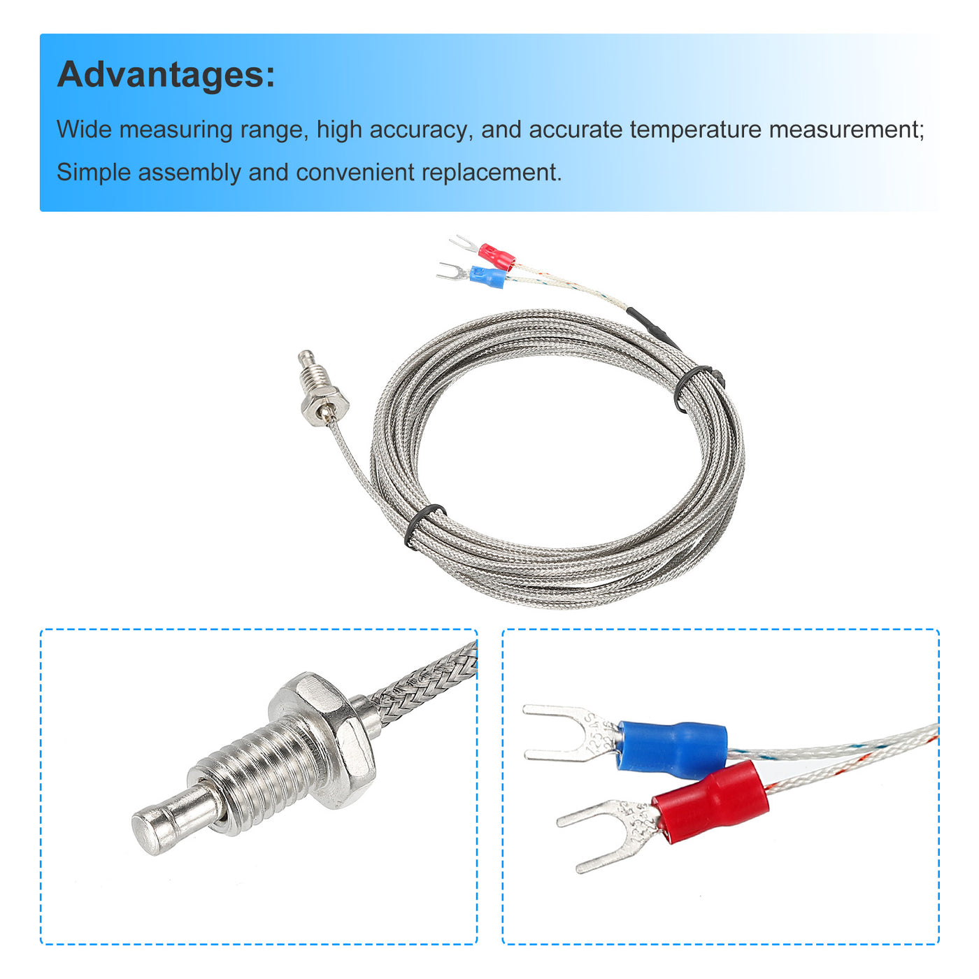 Harfington K Type Temperature Sensor M8 Screw Temperature Probes Thermocouple 16ft 0 to 800°C(32 to 1472°F)