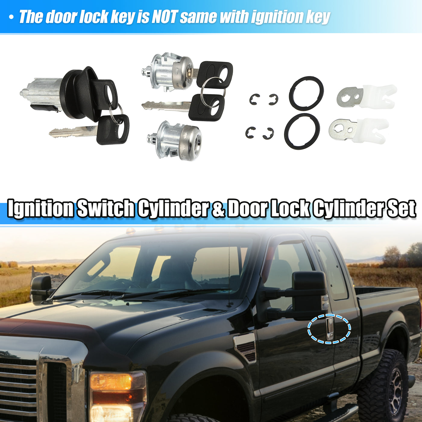 X AUTOHAUX Door Lock Cylinder Ignition Switch Cylinder Set w/ Keys 1L3Z-11582-A 7C3Z-1521990-A for Ford F150 F250 F350 E150 E250 E350 Super Duty Explorer For Lincoln No Transponder Chip Key