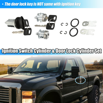 Harfington Door Lock Cylinder Ignition Switch Cylinder Set w/ Keys 1L3Z-11582-A 7C3Z-1521990-A for Ford F150 F250 F350 E150 E250 E350 Super Duty Explorer For Lincoln No Transponder Chip Key