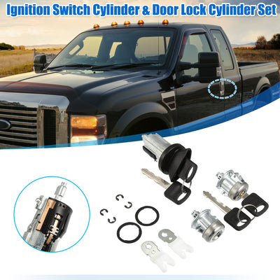 Harfington Door Lock Cylinder Ignition Switch Cylinder Set w/ Keys 1L3Z-11582-A 7C3Z-1521990-A for Ford F150 F250 F350 E150 E250 E350 Super Duty Explorer For Lincoln No Transponder Chip Key