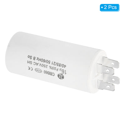 Harfington CBB60 16uF Running Capacitor,2Pcs AC250V 4 Pins 50/60Hz Cylinder 1.25x2.73inch