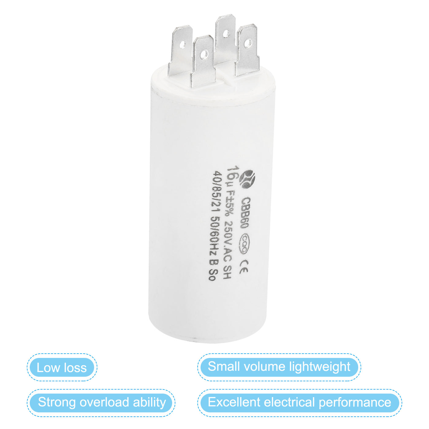 Harfington CBB60 16uF Running Capacitor,2Pcs AC250V 4 Pins 50/60Hz Cylinder 1.25x2.73inch