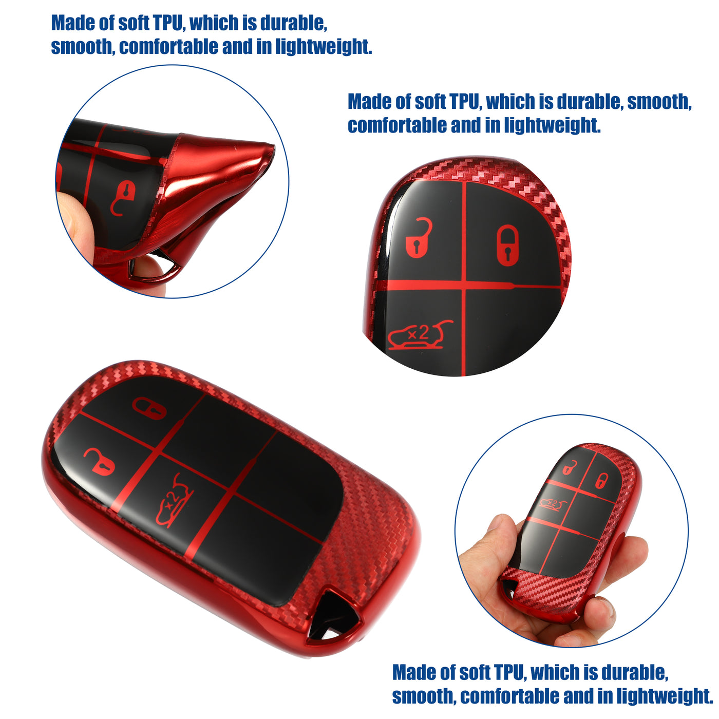 ACROPIX TPU 3 Button Keyless Entry Remote Cover Key Fob Cover Carbon Fiber Pattern Fit for Dodge Challenger - Pack of 1 Red