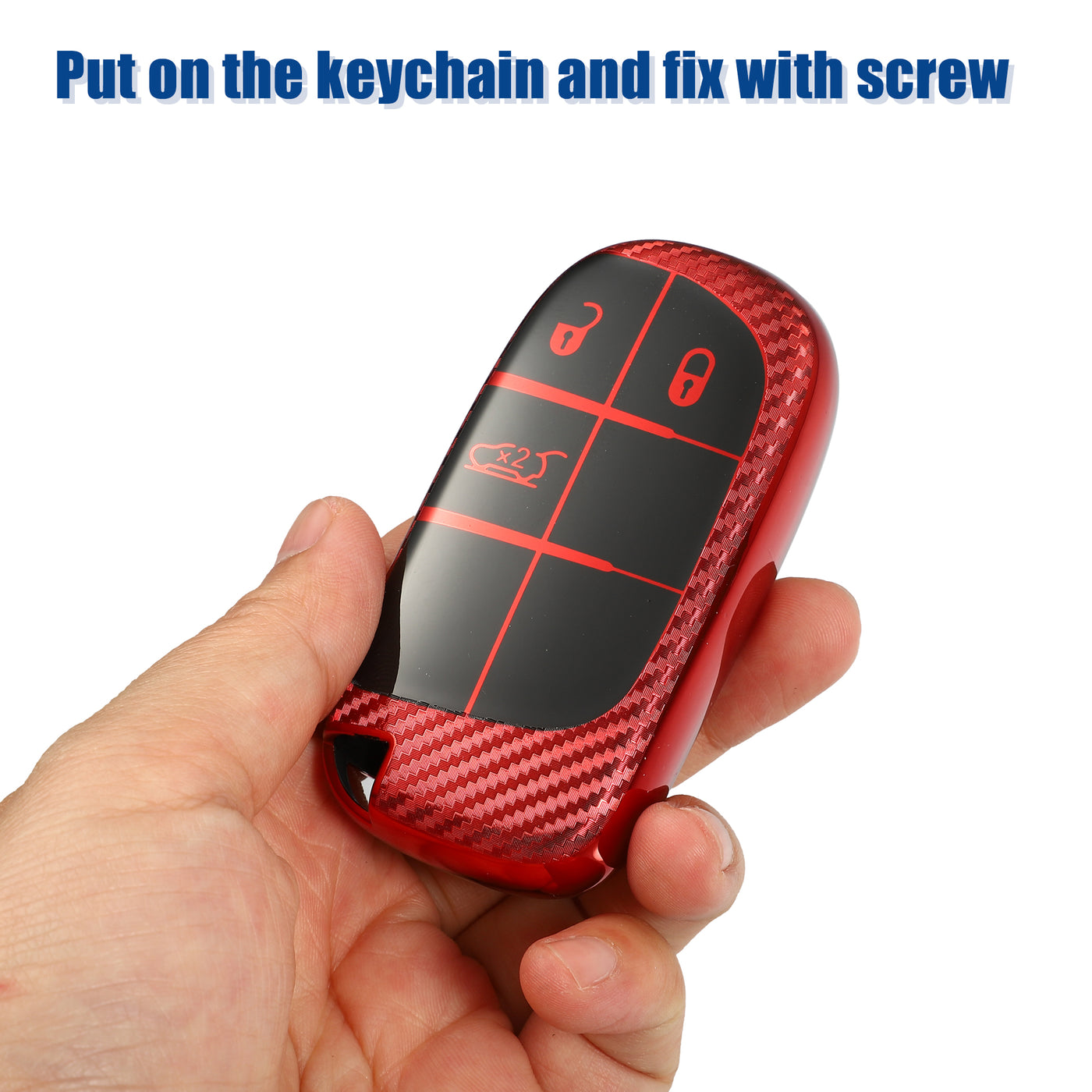 ACROPIX TPU 3 Button Keyless Entry Remote Cover Key Fob Cover Carbon Fiber Pattern Fit for Dodge Challenger - Pack of 1 Red