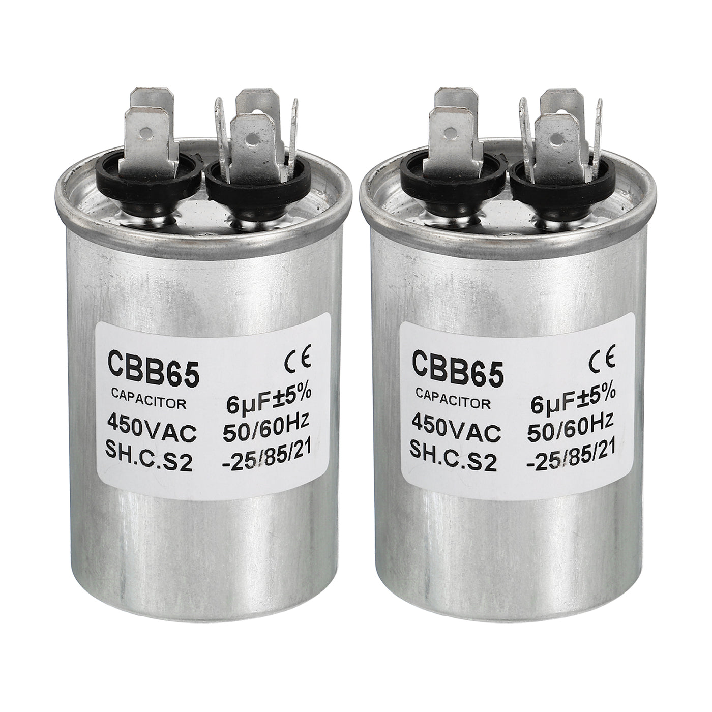 Harfington CBB65 6uF Run Capacitor,6mfd 2Pcs AC 450V Aluminum Case with 2 Terminal