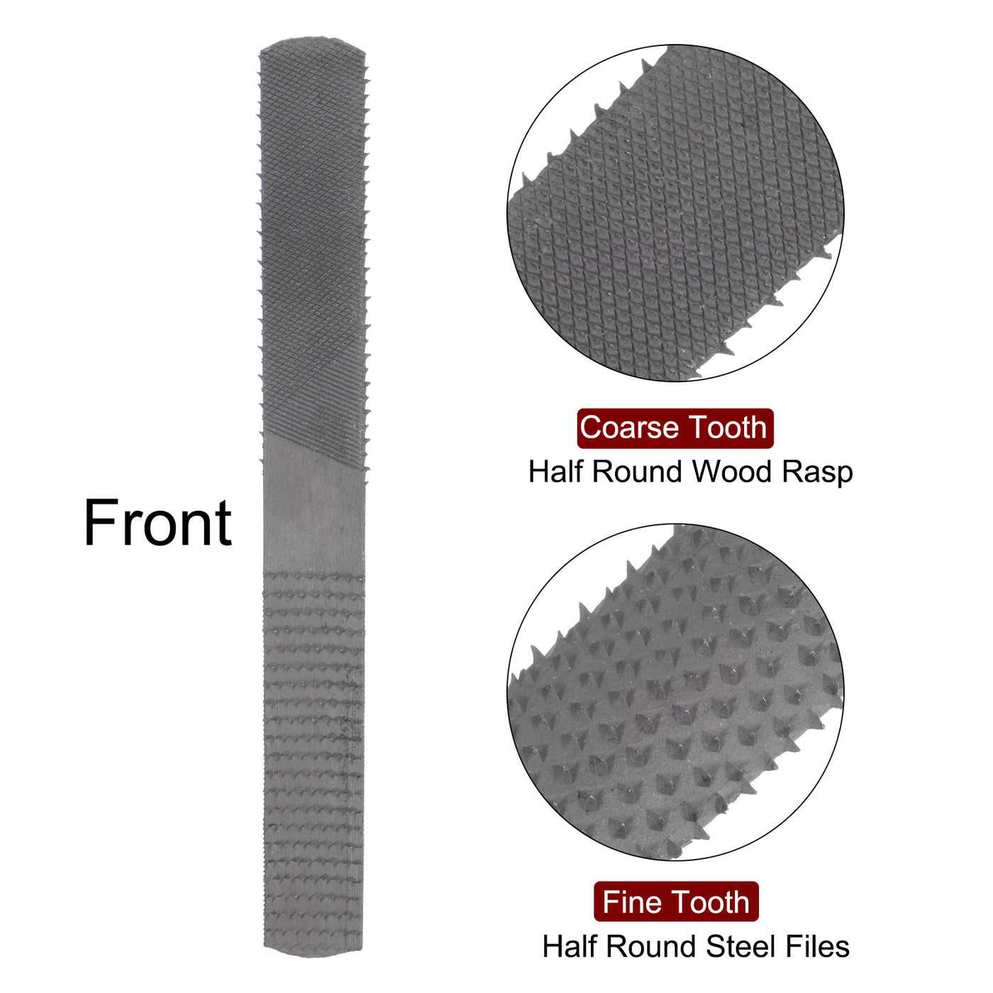 Harfington 2pcs 4-in-1 Wood File 8" T12 Carbon Steel Rasp Files W Flat Half Round Sharps