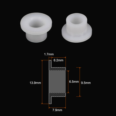 Harfington 10pcs Flanged Sleeve Bearings 6.5mmx9.5mmx7.9mm Nylon Bushings, White