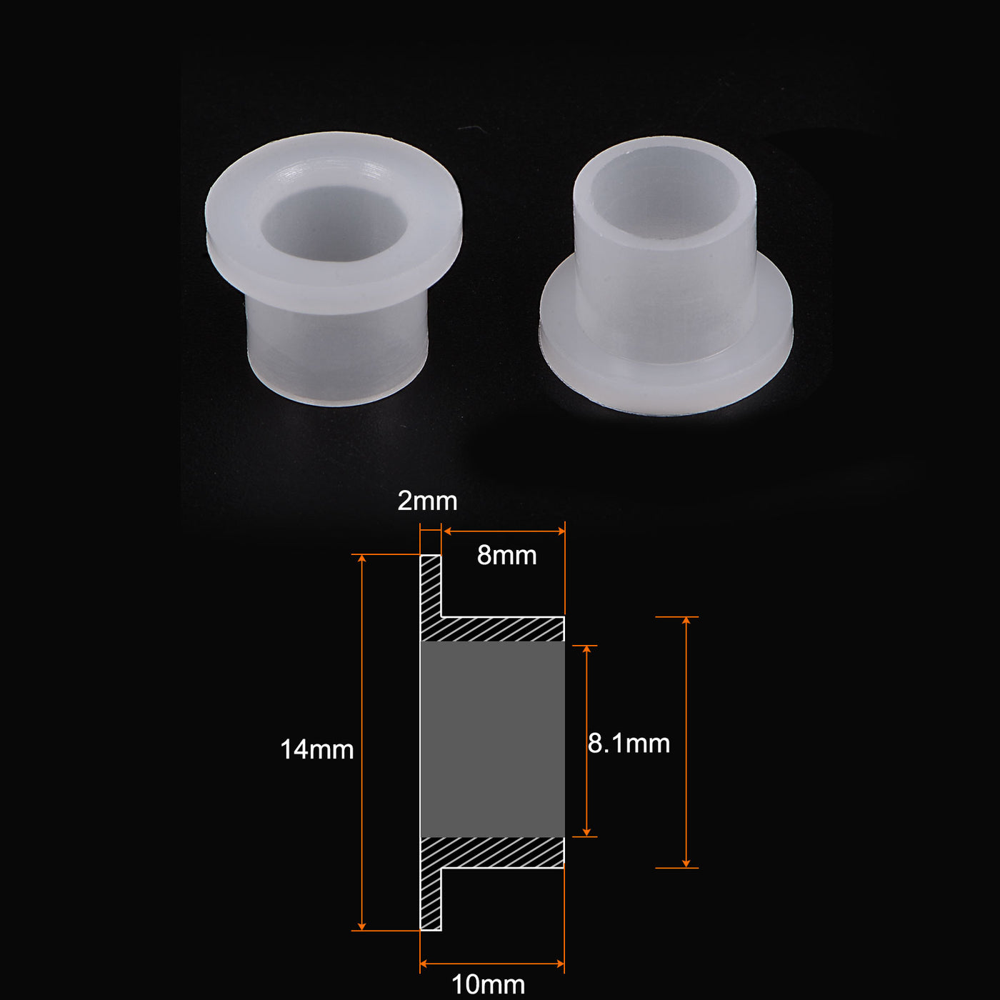 Harfington 4pcs Flanged Sleeve Bearings 8.1mmx10mmx10mm Nylon Bushings, White