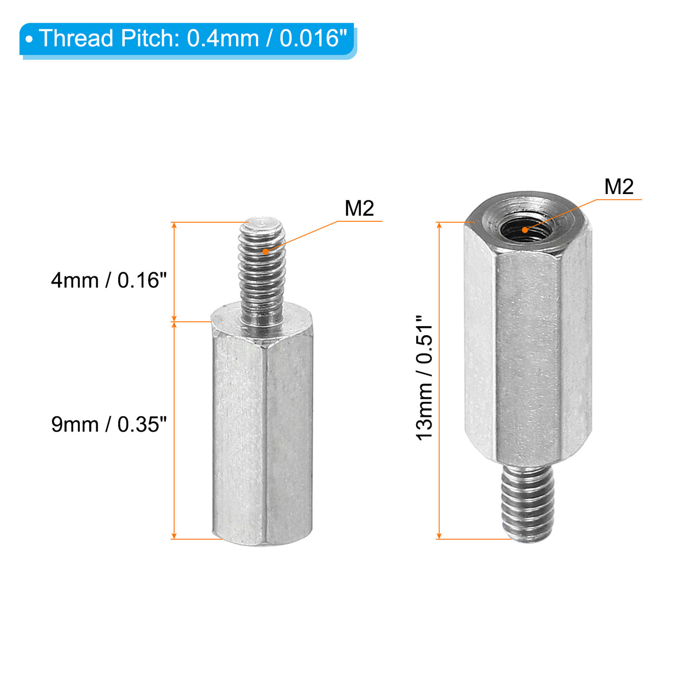 Harfington M2x9mm+4mm Male-Female Hex Standoff, 20 Pack Stainless Steel PCB Standoffs Screws for Motherboards, Computer Cases, Circuit Boards, Electronics