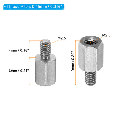 Harfington M2.5x6mm+4mm 20Pack Stecker-Buchse Sechskant Abstandshalter Edelstahl PCB Abstandshalter Schrauben für Hauptplatinen Computer Gehäuse Leiterplatten Elektronik