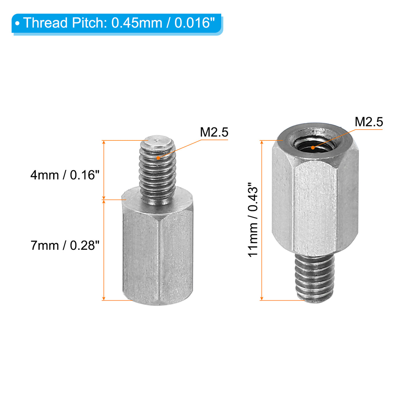 Harfington M2.5x7mm+4mm Male-Female Hex Standoff, 20 Pack Stainless Steel PCB Standoffs Screws for Motherboards, Computer Cases, Circuit Boards, Electronics