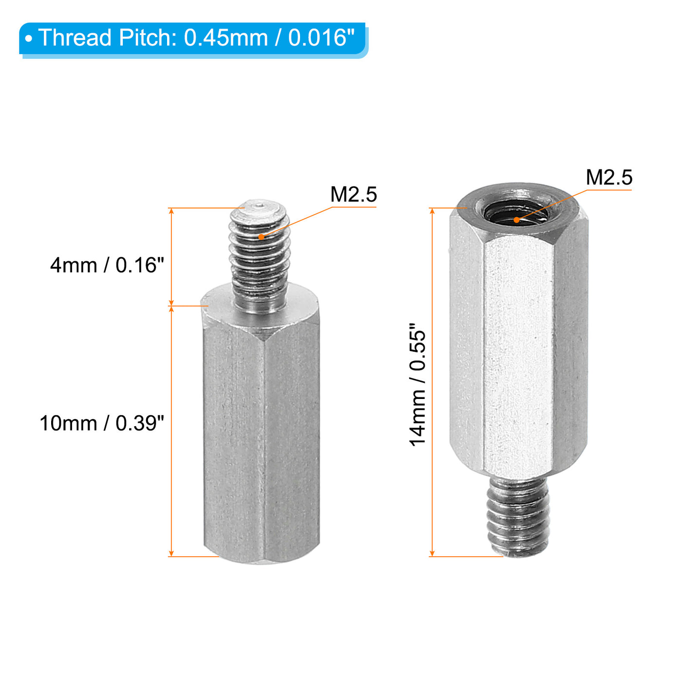 Harfington M2.5x10mm+4mm 20Pack Stecker-Buchse Sechskant Abstandshalter Edelstahl PCB Abstandshalter Schrauben für Hauptplatinen Computer Gehäuse Leiterplatten Elektronik