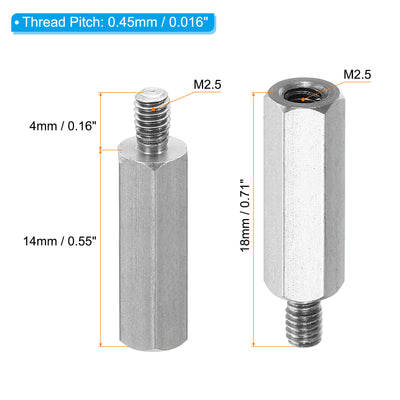 Harfington M2.5x14mm+4mm 20Pack Stecker-Buchse Sechskant Abstandshalter Edelstahl PCB Abstandshalter Schrauben für Hauptplatinen Computer Gehäuse Leiterplatten Elektronik