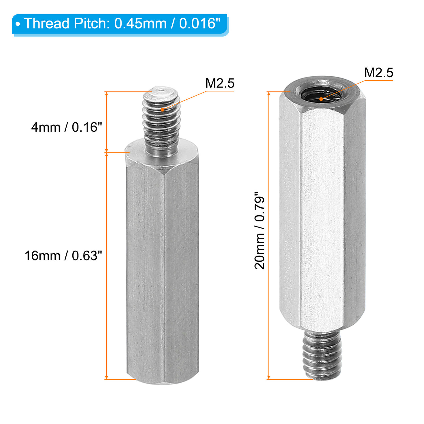 Harfington M2.5x16mm+4mm Male-Female Hex Standoff, 20 Pack Stainless Steel PCB Standoffs Screws for Motherboards, Computer Cases, Circuit Boards, Electronics